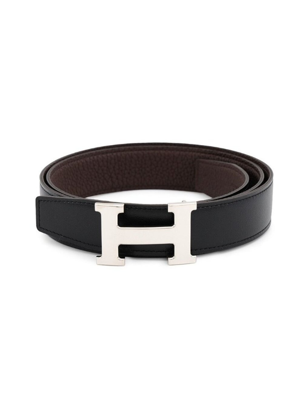 Hermes Belt Constance H Reversible Black Chocolate Silver Box Calf Togo